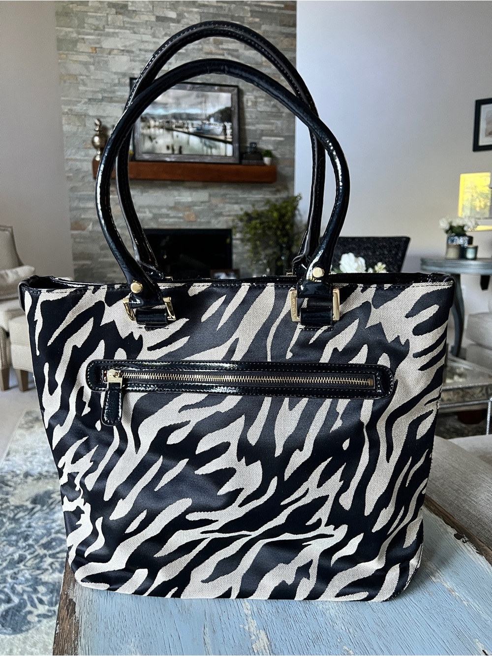 Anne Klein Black and White Zebra Print Tote - Picture 9 of 11